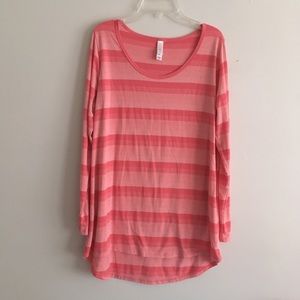 Lularoe Lynnae long sleeve Coral Pink stripe top medium